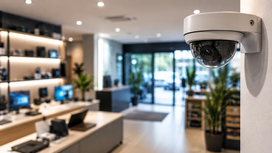 Caméra de vidéosurveillance installée dans une boutique